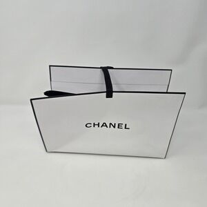 Authentic Empty Chanel 8.5" X 6"  White Paper Shopping Bag with Black Ribbon